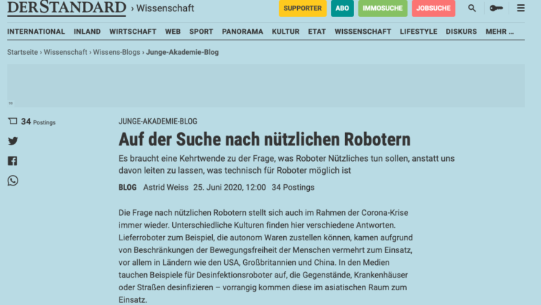 In the newspaper: “Auf der Suche nach nützlichen Robotern” – German