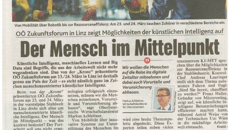 In the newspaper: OÖ Zukunftsforum-„Der Mensch im Mittelpunkt“ – German